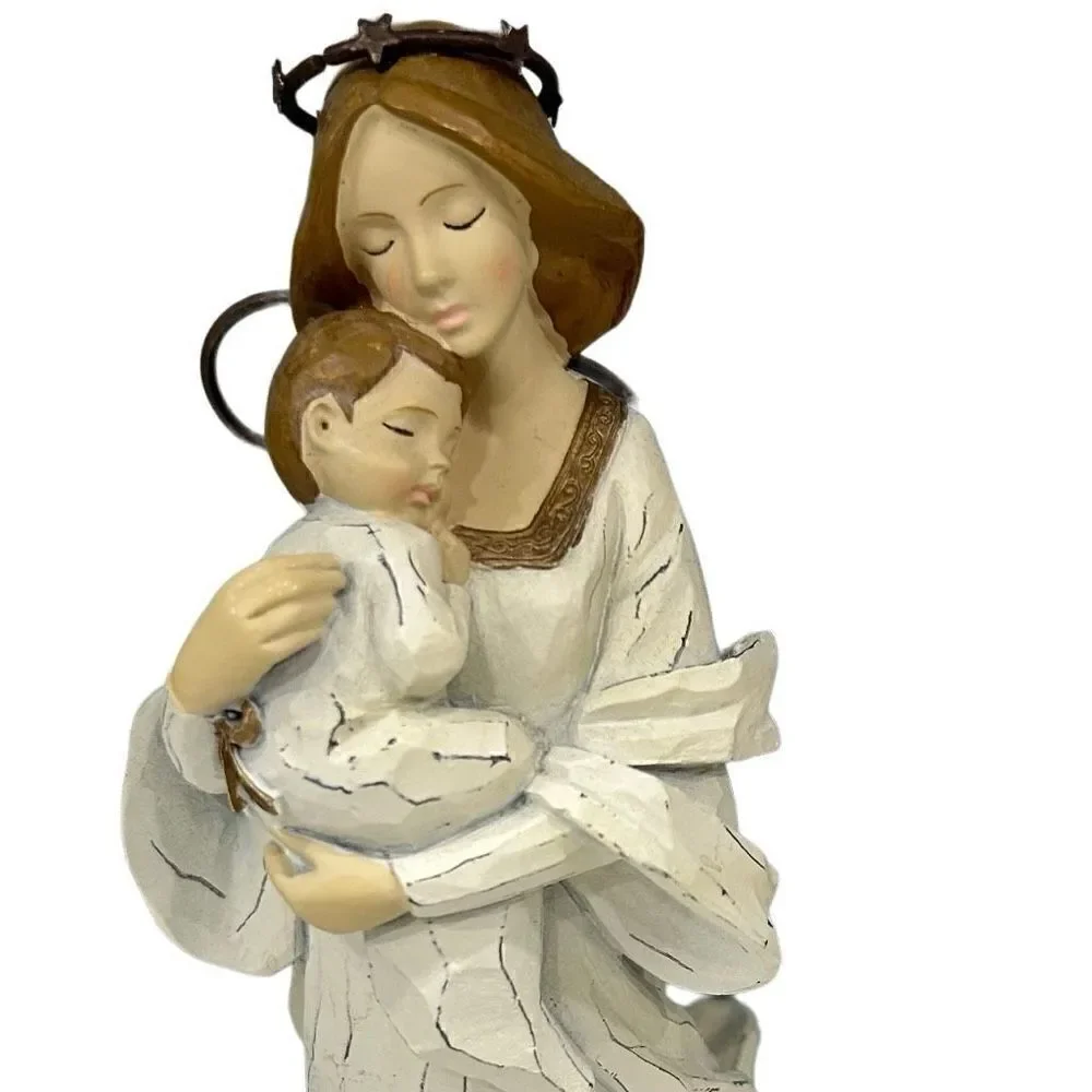 American Greetings White Gold Sculpture of Mother Mary and Baby Jesus Wire Wings